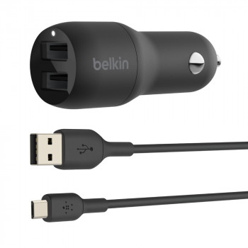 Belkin Boost Φορτιστής Aυτοκινήτου Με Διπλή Θύρα USB-Α Μαύρο 24W και Καλώδιο USB-A σε Micro-USB
